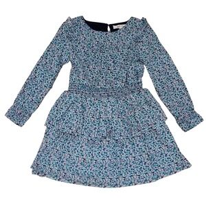 Mini Boden Long Sleeve Cotton Tiered Ruffle Dress Size 5 - 6 Y Blue Floral Print